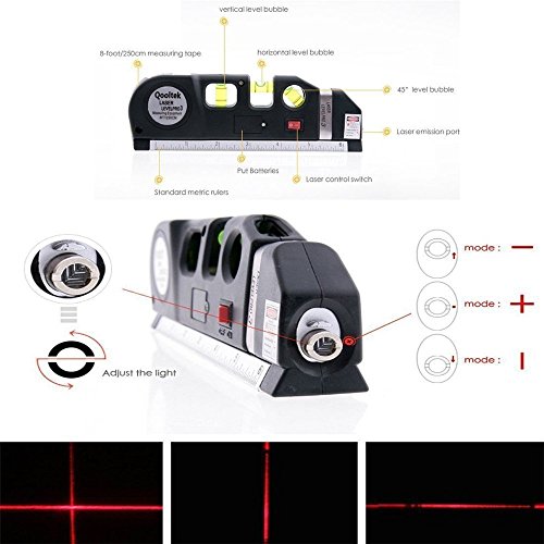 TILY Mehrzweck-Laser Level Laser Maßnahme Line 8 ft + Maßband Lineal Angepasst Standard und Metrisches Herrscher