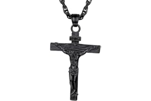 PROSTEEL Cross Necklace Mens, Cross Pendant with Adjustable Chain, Sliver Black Gold Plated Crucifix Necklace for Men 316L Stainless Steel Personalised Engraving Available -With Gift Box