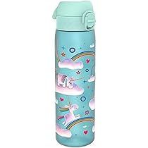 Ion8 Gourde 500 Ml Anti-Fuite Motif Licornes – Une Main Ouverture, Verrouillage Sécurisé, Sans BPA, Lave-Vaisselle OK, Parfaite Pour Enfants Et Ados