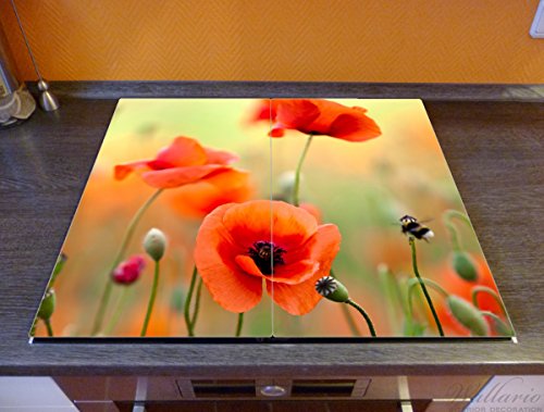 Wallario Herdabdeckplatte / Spritzschutz aus Glas, 2-teilig, 60x52cm, für Ceran- und Induktionsherde, Mohnblumenblüten - 2