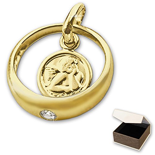 CLEVER SCHMUCK Goldener Taufring Ø 12 mm Engel rund mit Zirkonia weiß glänzend 333 GOLD 8 KARAT im Etui