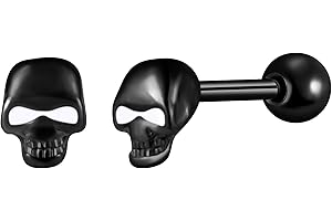 Yumilok Boucles d'oreilles Piercing en Acier Inoxydable pour Hommes et Femmes Clous d'oreilles Vintage de Tête de Mort Boucles d'oreilles Crâne Halloween Hip Hop Décoration Adolescent