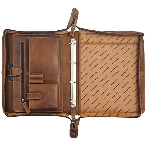BARON of MALTZAHN - Ring folder - Conference folder BERNINI brown Grassland leather - including leather care