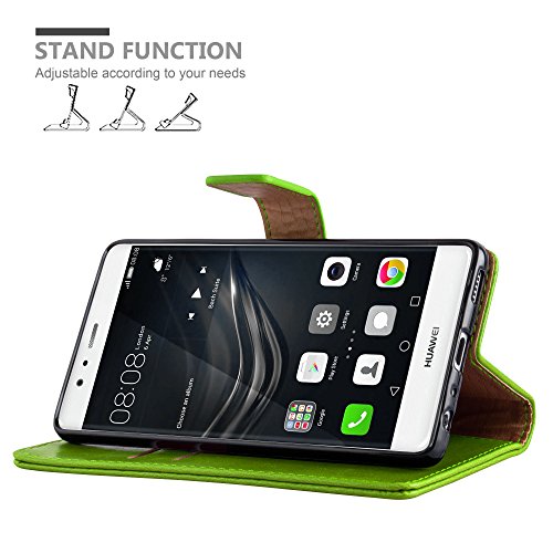 Huawei P9 Funda Estilo Libro de Cuero Sint  tico en VERDE HIERBA de Cadorabo  Dise  o LUXURY      Cubierta Protectora con Cierre Magn  tico  Tarjetero y Funci  n de Suporte     Protecci  n Carcasa Caja Etui Case Cover