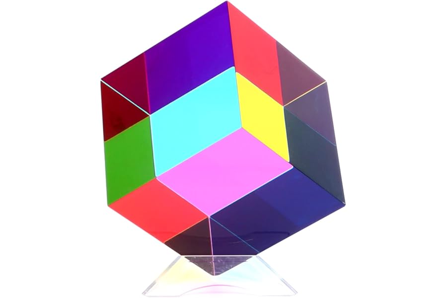iKeelo Colour Cube (50mm) with Stand -Cyan, Magenta & Yellow Cube - Illustrates Subtractive Colour Model - Novelty Educational STEM Toy for Birthdays and Christmas