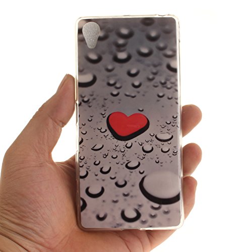 Sony X Hülle, Xperia X Hülle Case, Cozy Hut Sony Xperia X Hülle TPU Case Schutzhülle Silikon Crystal Clear Case Sony Xperia X (5 Zoll) Hülle Case Cover Ultra-Transparente Flexible TPU Bumper Handy Tasche Case Cover Etui Hülle mit Anti-Rutsch Kratzfest – Herzförmige Wassertropfen - 3