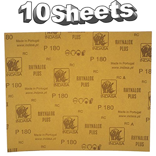 Indasa Rhynalox Plusline Production Paper P180 grit Sand Paper x 10 Sheets Automotive Refinishing Sandpaper Sanding Paper Sheets Solid 230mm x 280mm System