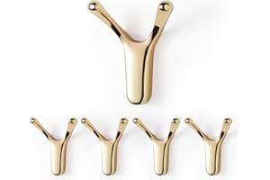 SARIHOSY Gold Bathroom Single Towel Hook, Kitchen Garage Coat Hook Y-Shaped Coat Hook, Wall Fixing Screws Easy to Install, Golden 5-Piece Set Gold Coat Hooks for Wall, Robe Wall Hooks Heavy Duty