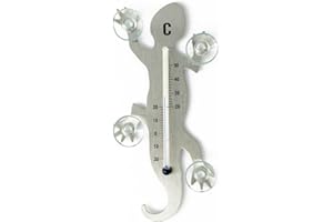 HAB & GUT - TG001-ACIER - Thermomètre de fenêtre Gecko de métal, 14 cm avec 4 ventouses puissantes pour Fixation intérieure ou extérieure, Acier
