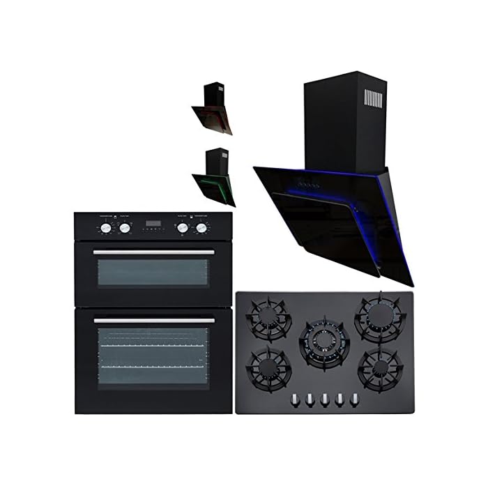 Buy SIA 60cm Black Built In Double Electric Oven, 70cm Gas Hob & Angled