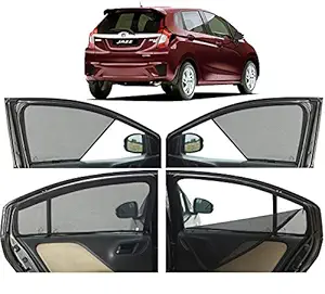 Autofact Half Magnetic Window Sunshades / Curtains Honda Jazz [Set of 4pc - Front 2pc Half Without Zipper ; Rear 2pc Full with Zipper] (Black)