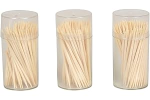 I LOVE BBQ - Cure-Dents en boîte, Cure-Dents en Bambou - Lot de 3 boîtes distributrices en Plastique - 3 x 100 pièces - pour Servir des Amuse-Gueules - Matière: Bambou - Dimensions: Ø 2 x 63mm