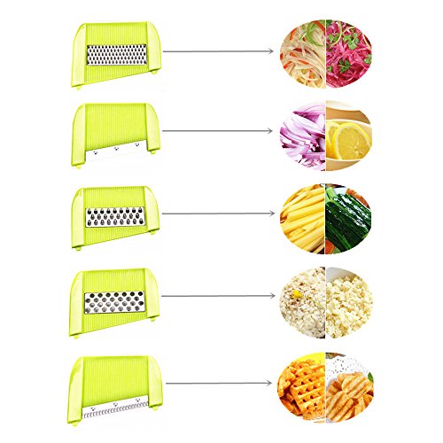 Gemüse Mandoline Slicer,muti-Funktion Lebensmittel Chopper Julienne Dicer Obstschneider mit 5 Austauschbaren Scharfen Klingen für Karotten/Gurken/Zucchinis /Kartoffeln Cutter/Zwiebeln/ Radieschen/Käse - 2