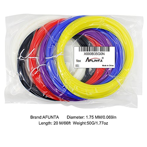 AFUNTA 6PCS 1.75MM 20M / 50G / PCS ABS 3D Print Filament For 3D Printer Pen - Red, purple, bule, black, white, Yellow colour