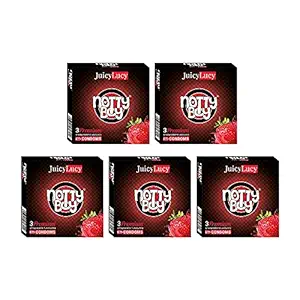 NOTTY BOY JuicyLucy Strawberry Flavour Condom For Men - 15 Count (Pack of 5)