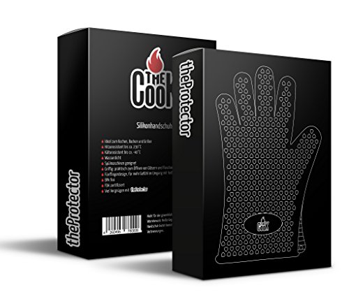 TheCook Silikon- Grillhandschuhe schwarz TheProtector, schützen die ganze Hand, bis +230 °C, 1 Paar Ofenhandschuhe, Silikon-Backpinsel und Metallhaken gratis, in eleganter Geschenkbox - 2