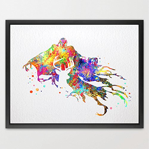Dignovel Studios A4 Harry Potter Stag Patronus and Dementor watercolour illustration Art Print Nursery Kids Art Prints Birthday Gift Boys girls room décor N329-Unframed