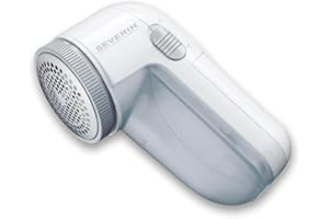 SEVERIN CS7976 Levapelucchi, Strumento rimuovi pelucchi per diversi tessuti con griglia in metallo, Togli pelucchi per indumenti e stoffe ruvide con 2 batterie in dotazione, Bianco