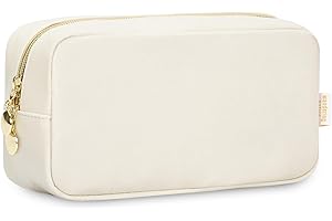 WANDERING NATURE Kosmetyczka damska, podróżna kosmetyczka, mała, do torebki, torba na makijaż, skóra PU, przenośna, średniej wielkości, z zamkiem błyskawicznym, mleczny biały, S