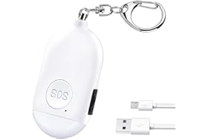 SWAWIS Alarme de Poche Alarme Personnelle Anti Agression avec Lumières LED, 130 DB Self Defense Femme Porte Clé Alarme Rechargeable Alarme Anti Agression pour Femmes, Enfants, Personnes âgées, Blanc