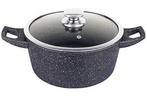 Royalty Line Casseruola con rivestimento in marmo e coperchio in vetro nella confezione originale RL-GS26M 26 cm nero
