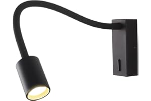 DAWALIGHT Applique da Parete per Lettura 5W LED Luce di Lettura a Collo di Cigno 3000K Bianco caldo Applique da Comodino a Parete per la notte per la Notte Soggiorno Studio, Alluminio, Nero