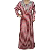 Indiatrendzs Women's Maxi Nighty Wool Hosiery Striped Printed Winter Sleepwear 50"