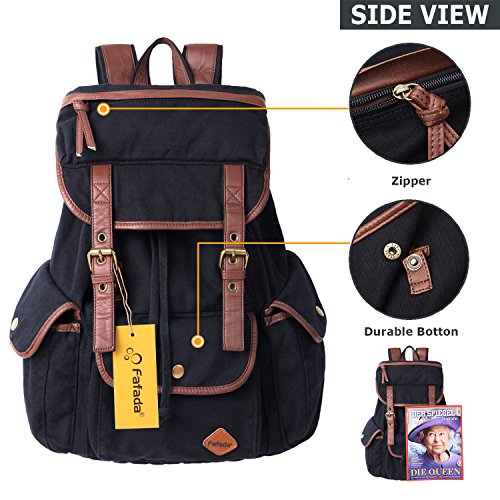 Fafada Rucksack Canvas Vintage Damen Mädchen Leder Retro Laptop backpack Schulrucksack Daypack für Campus Studenten und Outdoor Reisen (Schwarz/Blau/Armeegrün/Kaffee) - 5