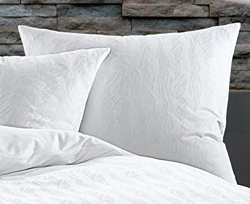 Bettwaesche-mit-Stil Mako Satin Damast Bettwäsche Garnitur „Waves“ weiß (135 cm x 200 cm + 80 cm x 80 cm) - 2