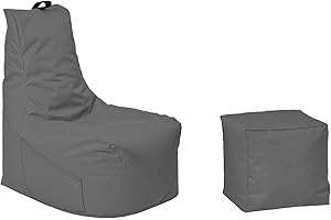 Momiralland Komfort Sitzsack XL - XXL mit Hocker Sitzkissen BodenKissen Sessel In- & Outdoor geeignet Gaming Sitzsack für Erwachsene und Kinder (Anthrazit, XL - Durchmesser 75 cm)