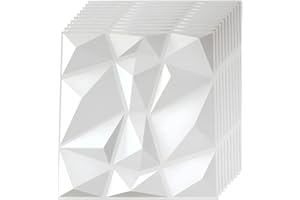 JOLOV 12-Pack 3D PVC Wall Panels, 11.8"x11.8" Matte White, Modern Diamond Textured Accent Paneling for Gaming Living Room TV Background (S150)
