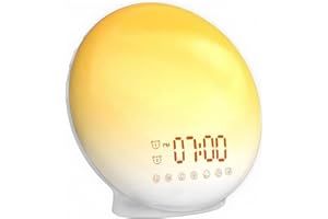 Tuerthy Reveil Lumineux, Réveil Intelligent pour Enfants Adultes, Reveil Matin Simulateur d'Aube et Crépuscule, Snooze,7 Sons Naturels, FM Radio Réveil, Veilleuse LED 7 Couleurs, Lampe de Chevet