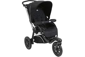 Chicco Poussette Activ3 à 3 roues, fonctionnelle et facile à manœuvrer sur tous les terrains, siège spacieux, dossier inclinable, fermeture pratique et rapide, amortisseurs réglables, 0 mois+, Ébène