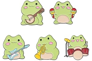 CAOXIAN 5pcs Frog Music Enamel Pins Funny Cute Guitar Frog Brooches Cartoon Animal Brooch Badge for Backpacks Badges Hats Bags Deco Jewelry Gift