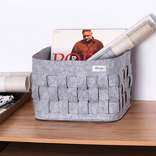 Filzkorb Aufbewahrungskörbe Grau Regalkörbe Korb für die Aufbewahrung von Spielzeug Bücher Zeitschriften Datei Papier oder Mappe mit Atmungsaktivem Handgewebten Entwurf (13,4 x 11,4 x 9,6 Zoll) - 8