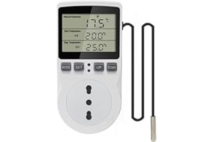 KETOTEK Presa Termostato Digitale con Sonda 220V, Termostato con Spina e Presa Raffreddamento Riscaldamento Regolatore di Temperatura per Serra Incubatrice