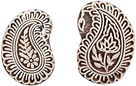 IndianShelf Handmade 2 Piece Wooden Printing Blocks Textile Crafts Canvas Paper Hand Carved Saree Border Making Pottery Cloth Stamps WB-3430