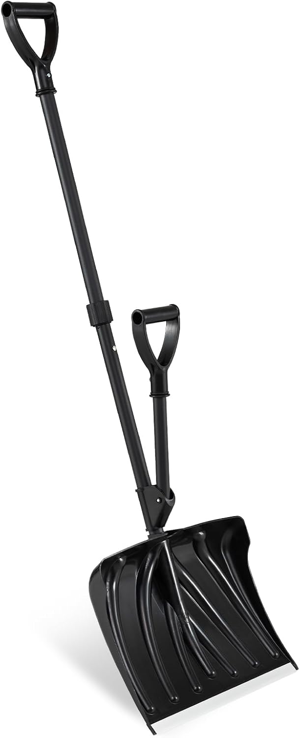 GYMAX 135 cm Pala para Nieve Desmontable, Quitanieves con Asa Auxiliar, Hoja de 45 cm de Ancho, Banda de Desgaste de Aluminio, Agarre en D, Herramienta para Limpieza Invernal, para Coche Garaje