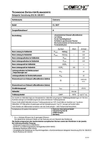 CL 3637 – mobiles Klimagerät, 7000 BTU, Multifunktions-LED-Display, 24 Std. Timer, inkl. Fernbedienung - 3
