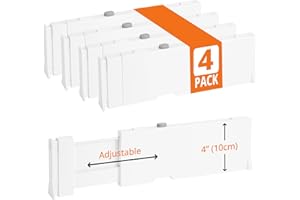 COKIHOM 4 Stück 9,7cm Hohe Schubladentrenner, 28-43cm Schubladentrenner Verstellbar für Kleidung, Schubladen Trenner für Kommoden, Schubladenteiler für Babykleidung, Eitelkeit, Küche und Büroaufbewahrung