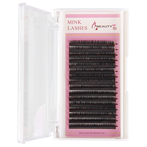 Beauty7 Mink Lashes-Einzelwimpern-D-Curl-Wimpernverlaengerung-0.15mm Staerke-13mm Laenge