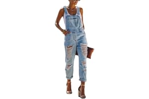 Yesgirl Damen Latzhose Sommer Jeanslatzhose Ärmellos Baggy Jumpsuit Overall Destroyed Vintage Jeans Playsuit Fashion Jeans Trägerhose Romper Loose Lange Hose