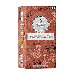Monsoon Harvest Toasted Millet Muesli 1kg, Dark Chocolate & Orange Peel, Natural, Breakfast cereal, Healthy Gluten-free with Whole grains, dried fruits, Nuts and Seeds, Saver Pack, Zero white Sugar