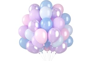 AUGESAK Luftballons Rosa Blau Lila 60 Stück, Luftballons Pastellfarben Perlrosa Blaue Pastell Ballons, Hellblau Rosa Metallic Lila Ballon für Mädchen Frozen Geburtstag Meerjungfrau Gender Reveal Party Deko