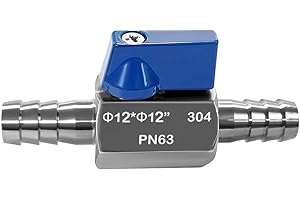 MiJunHD 12mm Barb Ball Valve, 304 Stainless Steel Mini Shut Off Valve Switch for Water,Gas,Fuel,Drip,Irrigation
