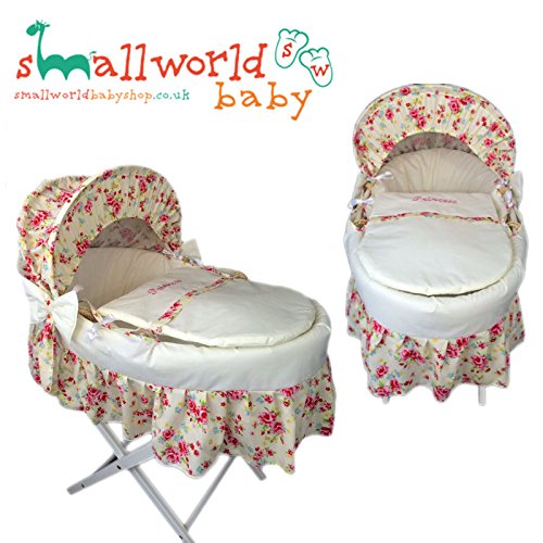 Personalised Cream And Scone Floral Moses Basket Cover