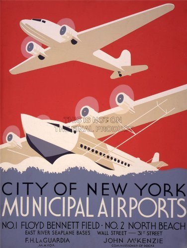 TRAVEL TOURISM AIRPLANE AEROPLANE USA NEW YORK LA GUARDIA SEAPLANE POSTER 2272PY by QUALITY FINE ART PRINTS
