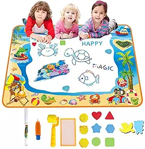 SNOWIE SOFT Water Doodle Mat Aqua Drawing Painting Mat 100 x 70cm Mess Free Learning Toys Brain Development Educational Toys for 2-7 Year Old Boys Girls Toddlers Birthday Gift