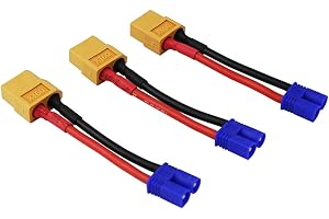 OliYin 3pcs XT60 Male to EC2 Female Connector Adapter with 1.96inch/5cm 16awg Wire for RC Lipo Battery Car(pack of 3)