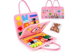 NEXA STORE Nexa Busy Board Montessori para niños de 1 año | Juguetes Montessori 4 en 1 para niños pequeños, Actividad de Aprendizaje psicomotriz para niños pequeños, Regalo para niños y niñas - Rosa